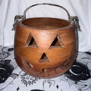 Martha Stewart LARGE Wooden Halloween Pumpkin Jack O Lantern Candy Bowl Wood